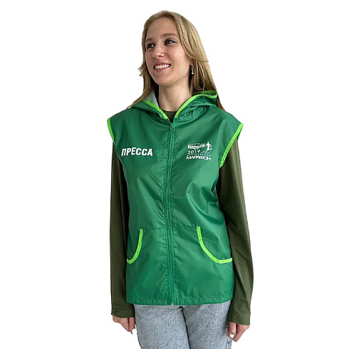 Жилетка промо с капюшоном карман кенгуру зеленая